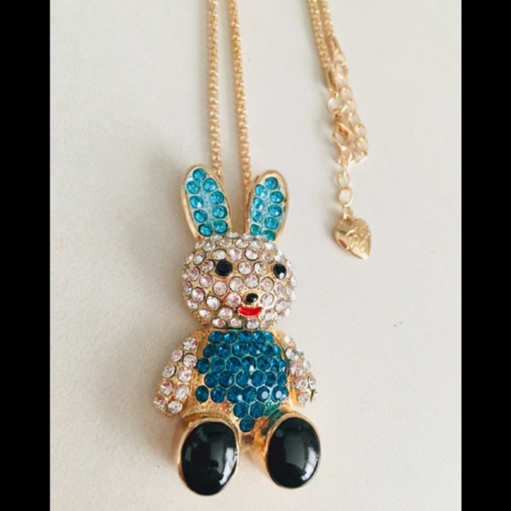 Cute Rhinestone Studded Easter Rabbit Necklace - Picture 2 of 4